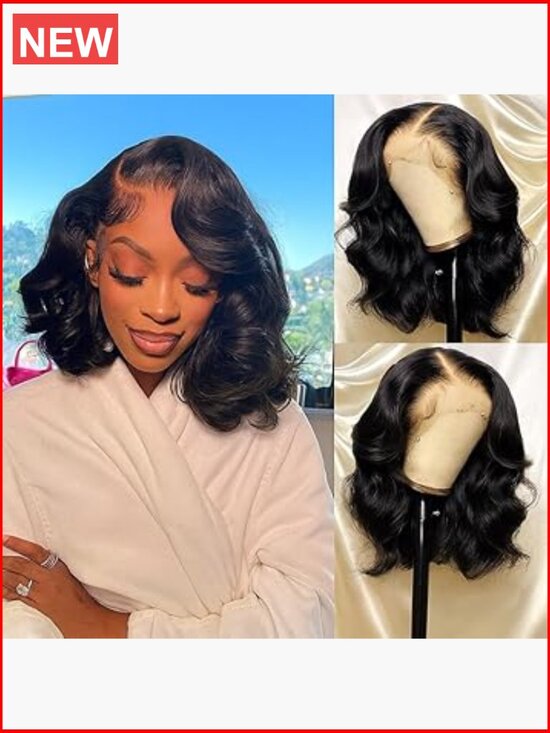 Bob Wig Human Hair 13x4 Frontal Lace Wig 14 Inch Body Wave 180% Density Pre main image 6